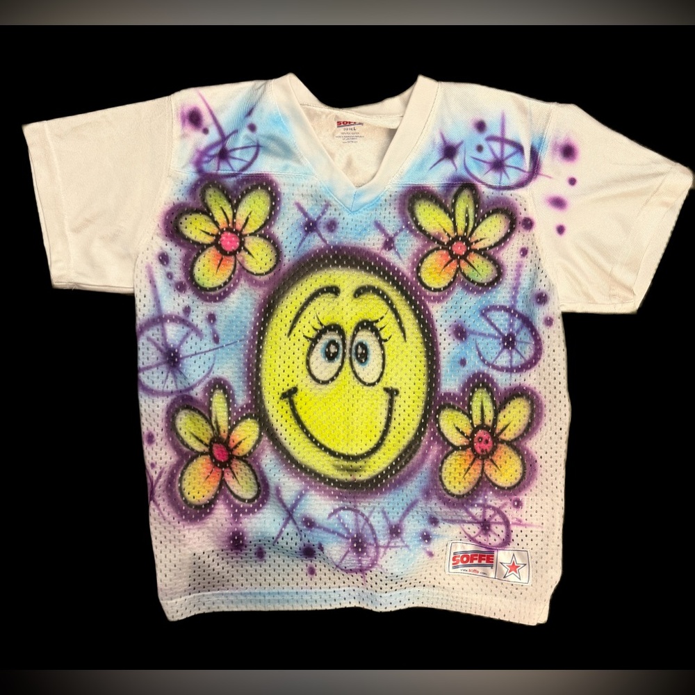 NWOT Smiley Face SOFFE Mesh Jersey Youth L 12-14 Retro Neon T-Shirt